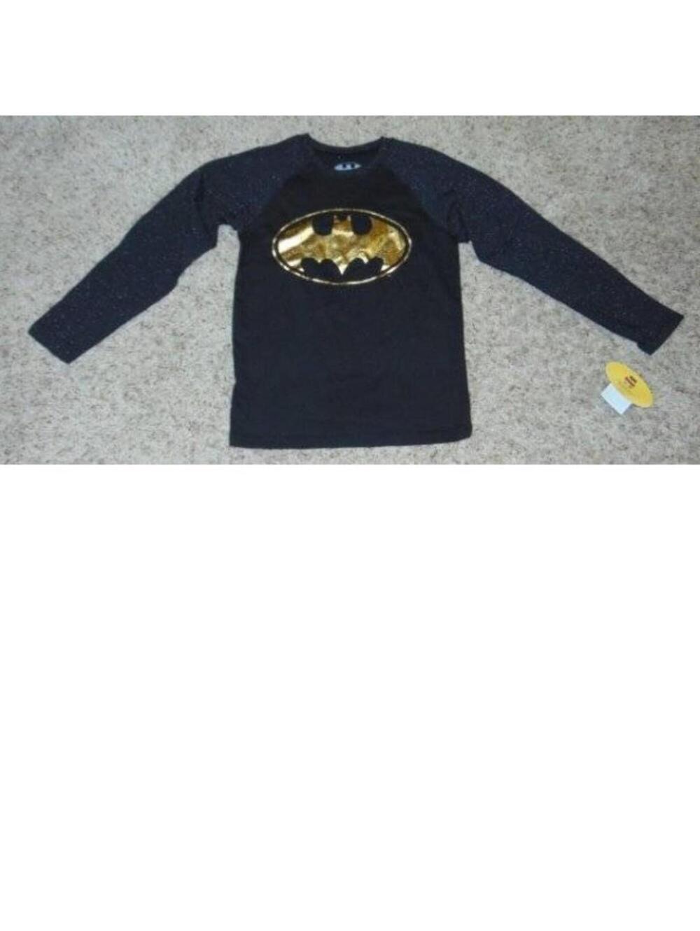 Batman Shirt 8 Girls Raglan Black Long Sleeve Gold Logo Crew Justice League